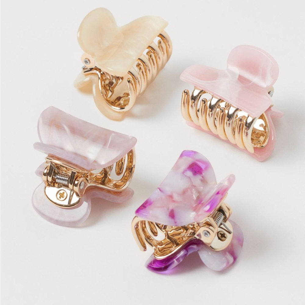 H&M GOLD COLORED SET OF 4 SMALL HAIR CLAWS NEW